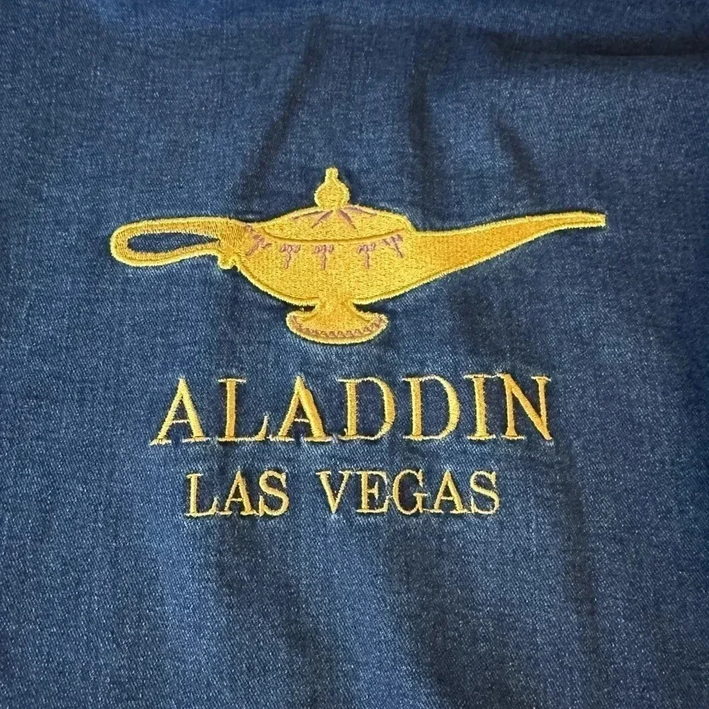 Vintage 90’s Aladdin Las Vegas Casino Genie Lamp Jean Jacket Mens Size L - Picture 3 of 9